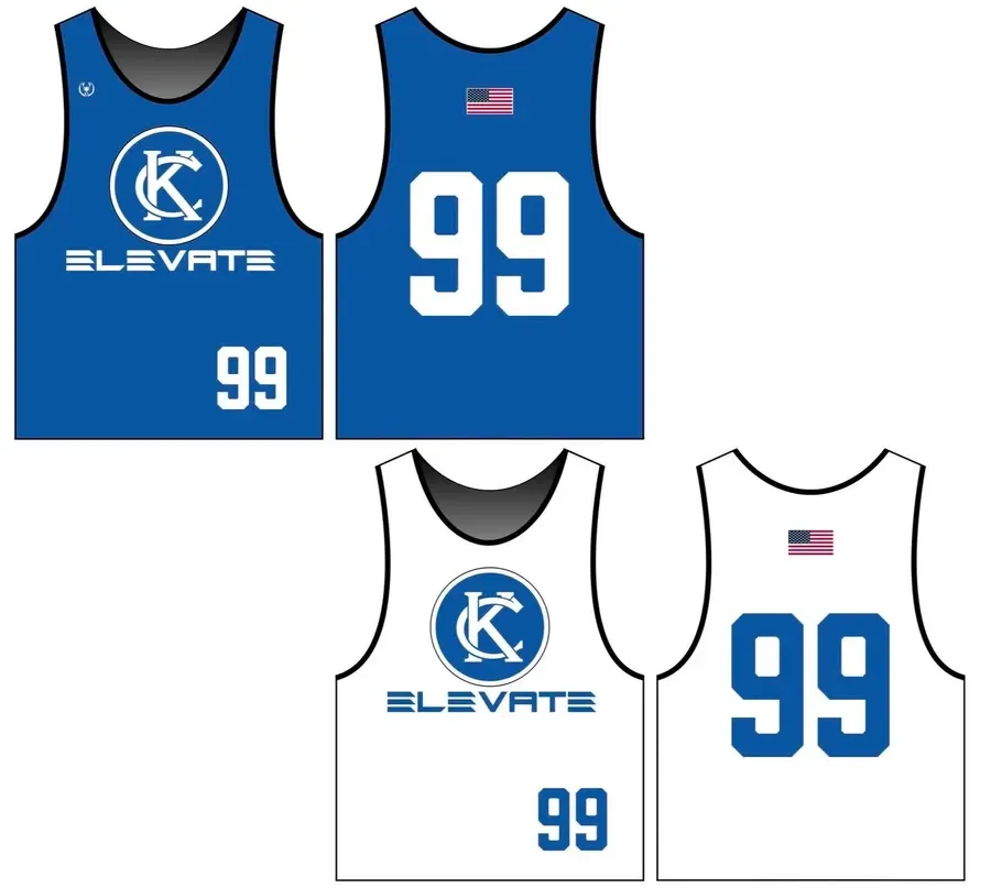 KC Elevate reversible jerseys in royal blue and white