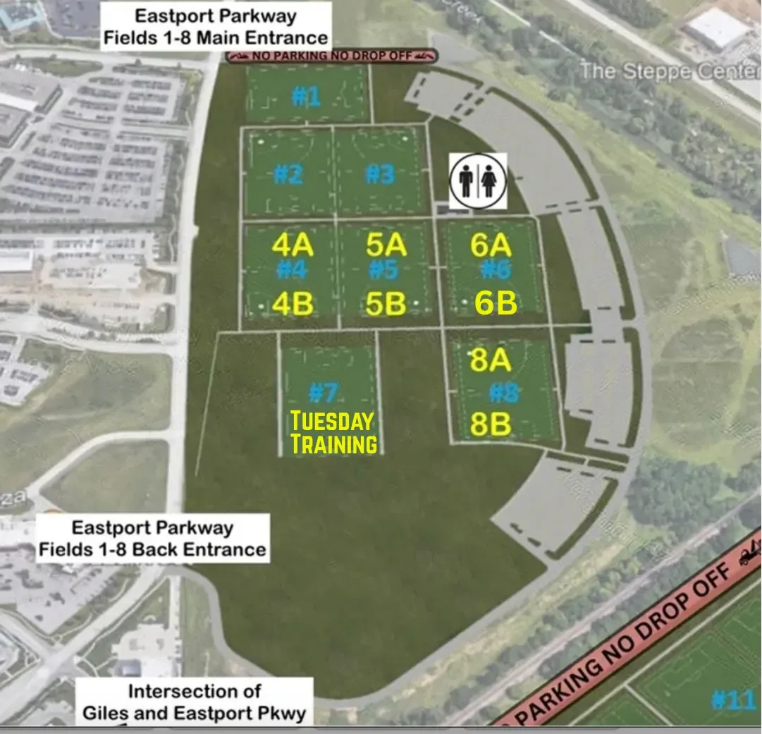 Map of the fields at the CHI Health MultiSport Complex in La Vista